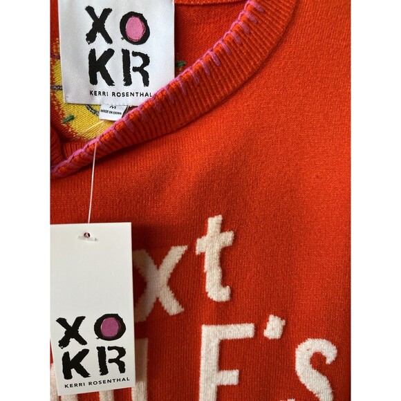 Kerri Rosenthal women Orange NEXT SMILE'S ON YOU Knit Pullover Sweater sz Medium - Picture 3 of 5